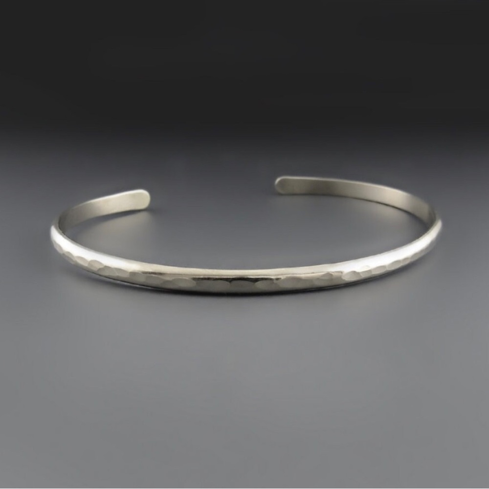 Thin hammered sterling silver cuff bracelet